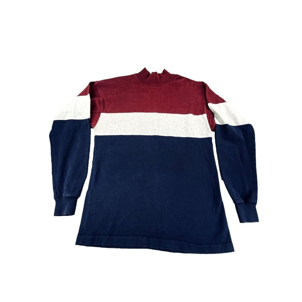 L.L.Bean Sweater Men's Medium Red Blue Knitted Long Sleeve Mock Neck Pullover
